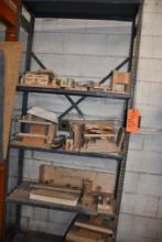 METAL SHELVING UNIT WITH MISC. WOOD PIECES