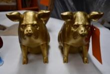 (2) WHISTLE PIG POLYURETHANE STATUES, 10"H, GOLD COLORED