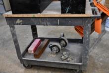 TWO TIER PLASTIC GLOBAL SHOP CART WITH 5" CASTERS AND PARTICLE BOARD TOP SHELF,
