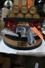 MAKERS MARK BARREL TOP/DELIVERY WAGON W/STAND DISPLAY, APPROX. 60"-65"H