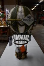 HENDRICKS GIN HOT AIR BALOON & BASKET DISPLAY W/EXTRA TAGS, HANGABLE, 32"H X 15"W X 15" DEEP