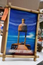 ABSOLUT VODKA 3D BAMBOO FRAMED OCEAN FRONT HUT ON PIER, 28"H X 20"W
