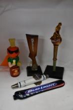 (5) TAP HANDLES: BUD LIGHT (SKATEBOARD), BUD RIFLE BUTT, SPRING HEAT, SCHLITZ GLOBE, MICHELOB LIGHT