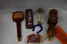 (5) TAP HANDLES: HEFEWEIZEN, WACSTEINER, STONE MILL, COLTS HORSESHOE, SHINER W/EXTRA LABELS