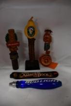 (5) TAP HANDLES: WOODCHUCK, BUD TIKI, AMBER BOCK (SNOWBOARD), BUD LIGHT, SUN DOG