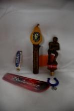 (5) TAP HANDLES: WOODCHUCK, BUD FOOTBALL, COLT HORSESHOE, BUD SKI, BUD LIGHT SURFER
