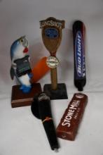 (5) TAP HANDLES: LONG SHOT, BUD SNOWBOARD LIGHT, STONE MILL, AMBER BOCK, TARPON