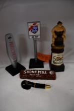(5) TAP HANDLES: AMBER BOCK, STONE MILL, RAW STORM, OLD STYLE, KIRIN ICHIBAN