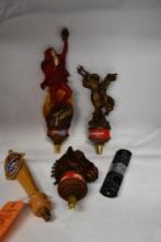 (5) TAP HANDLES: RICKARD'S, FAUST, SILVER TOTEM, BUD BRONCO RIDER, BUD CLYDESDALE HEAD