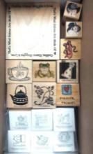 (16) MISC. RUBBER STAMPS: DIFFERENT "SAYINGS", FROGS, COFFEE, ETC.