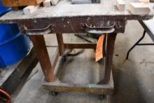 WOODEN WORK TABLE/CART ON 4" CASTERS W/2 HANDLES, 36"H X 40"L X 30"W