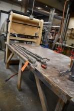 WOODEN WORK TABLE WITH THREE ROLL PAPER DISPENSER,