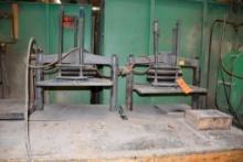 2 SINGLE BAG PNEUMATIC PRESS TABLES ON A ROLLIING CART, 67" X 26"D X 70"H
