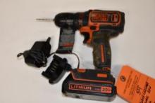 BLACK & DECKER CORDLESS 20V DRILL WITH BATTERY AND CHARGER