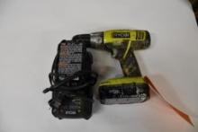 RYOBI 18 VOLT VSR 1/2" CORDLESS DRILL WITH (2) BATTERIES AND CHARGER