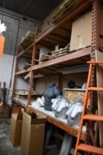 (2) SECTIONS TEAR DROP PALLET RACKING, ORANGE, WOOD SHELVES, NO CONTENTS!!, 132"H X 94"W X 43"D