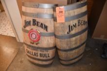 (2) JIM BEAM HALF OF BARRELS, WOOD LOOK