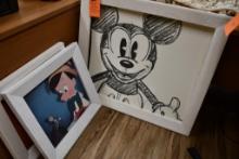 (3) PRINTS W/FRAMES: MICKEY MOUSE, PINOCCHIO, DISNEY SILHOUETTE