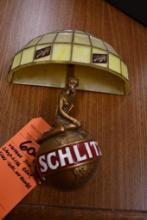 VINTAGE SCHLITZ LAMP LIKE BEER SIGN, GIRL ON GLOBE