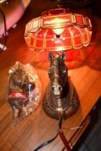 BUDWEISER "TIFFANY LAMP LOOK" WAR HORSE LIGHT AND BUDWEISER BEER TAPPER