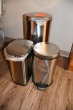 (3) SILVER METAL PEDAL OPEN GARBAGE CANS