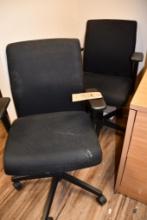 (2) BLACK CLOTH OFFICE CHAIRS, ADJUSTABLE, ON WHEELS