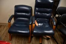 (2) BLUE VINYL CHAIRS, EXECUTIVE, ON WHEELS, LOBBY CHAIR