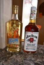 BOTTLE OF JIM BEAM & SAUZA BOTTLE, MUST BE 21