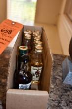 BOX W(11) MISC. MINI BOOZE BOTTLES: CAPTAIN MORGAN RUM, APPLETON RUM, ETC., MUST BE 21