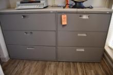 (2) HON METAL FILE DRAWERS, 3 DRAWERS EACH, INCLUDES LAMINATE BOARD ON TOP