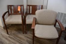 (3) TAN CLOTH LOBBY CHAIRS