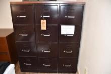 (3) BLACK FILE CABINETS, 4 DRAWERS, INCLUDES BOARD ACROSS TOP