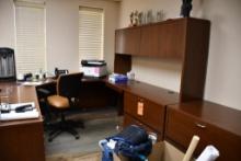 5 PART "U" SHAPED DESK, 6 DRAWERS, 8' X 8', UPPER CABINET W/4 DOORS, XTRA FILE CABINET W/2 DRAWERS