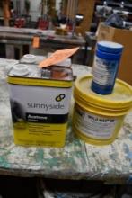 (2) GALLON CONTAINERS - ONE PARTIAL OF SUNNYSIDE ACETONE, PARTIAL TUB OF MOLD MAX SILICONE