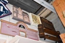 (5) SIGNS/SHELF ON THESE TWO PEG BOARDS, BRING TOOLS