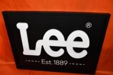 LEE ADVERTISING SIGN, BLACK W/WHITE LETTERS, 3' X 27"