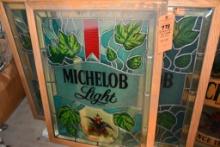 (3) STAINED GLASS LOOK MICHELOB LIGHT SIGNS, 34" X 26"