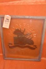 MOOSEHEAD GLASS LOOKING FRAMED SIGN, 29" X 24"