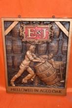 E&J MELLOWED IN AGED OAK SIGN, 23" X 20"