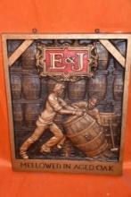 E&J MELLOWED IN AGED OAK SIGN, 23" X 20"