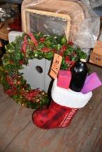 WREATH & MERIDIAN SANTA STOCKING, INCLUDES 2 BASES, DAMAGED!