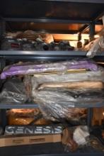 SHELVES 1, 2 & 3: MISC. ITEMS-GENESIS LOGOS, COORS BEER HOLDER, FAMOUS GROUSE COAT RACK, ETC.