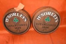 (2) MCSORLEYS ADVERTISING SIGNS IN BOXES, 20" DIA