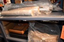 SHELVES 2 &3: ROLLS OF WALL COVERING, SUMMIT WINERY SIGN, ETC.