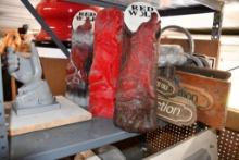 SHELVES 2, 3 & 4: HAND DISPLAY, LOG LOOKING RED WOLF, MISC. SIGNS