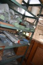 GRAY METAL SHELVING UNIT, INCLUDES CONTENTS ON TOP & UNDERNEATH, MOSTLY MOLDS, 19" X 36" X 75"H