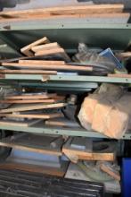 GREEN METAL SHELF UNIT, INCLUDES CONTENTS, ON TOP & UNDER, MOSTLY MOLDS, 19" X 36" X 75"H