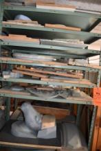 GREEN METAL SHELF UNIT, INCLUDES ALL CONTENTS, MOSTLY MOLDS, 19" X 36" X 75"H