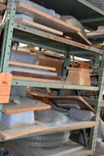 GREEN METAL SHELF UNIT, INCLUDES ALL CONTENTS, MOSTLY MOLDS, 19" X 36" X 75"H
