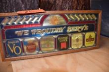 "WE PROUDLY SERVE" PLASTIC STAINED GLASS SIGN, 28" X 12"